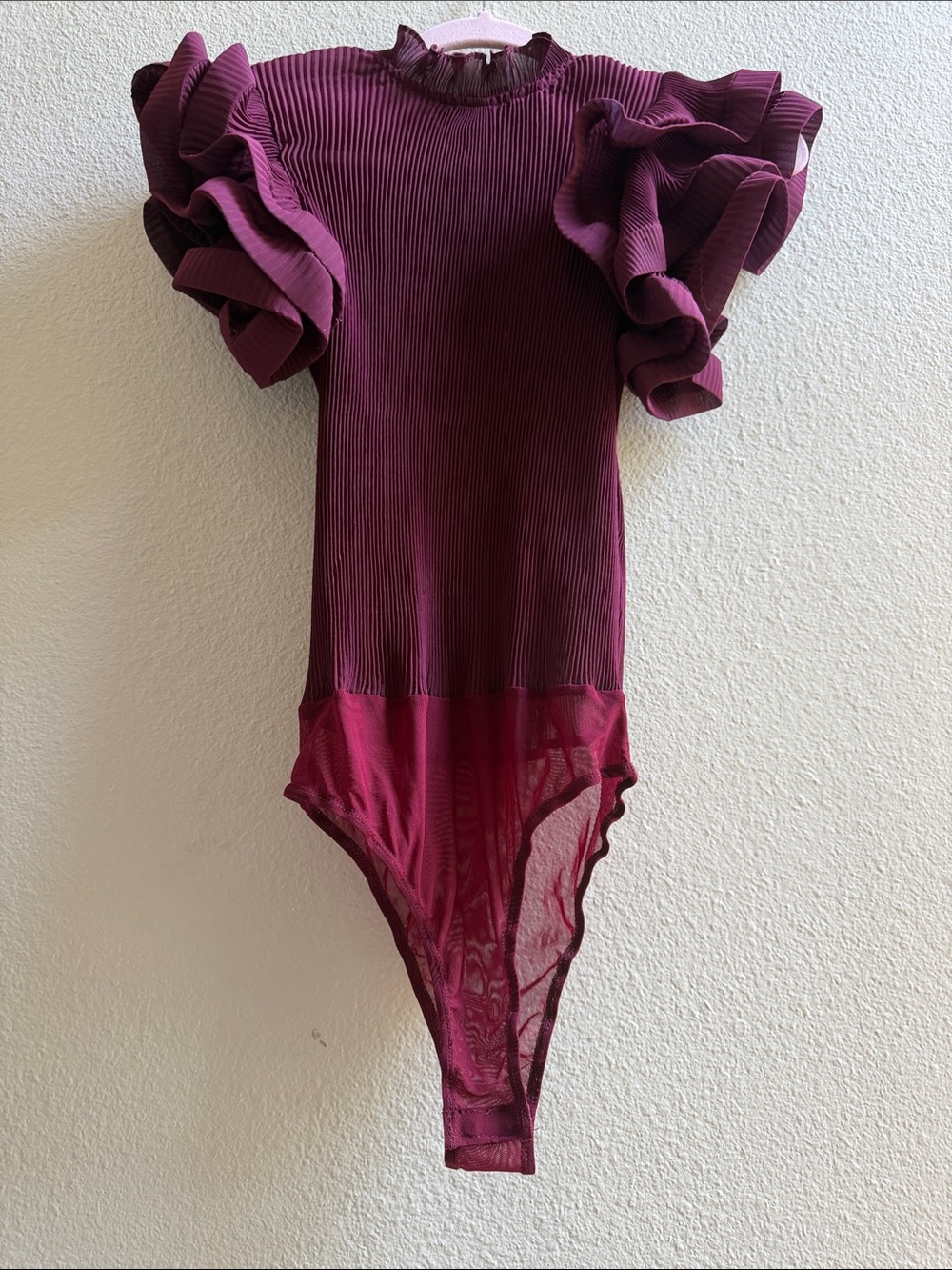 Burgundy Ruffle Sleeve One-Piece Bodysuit